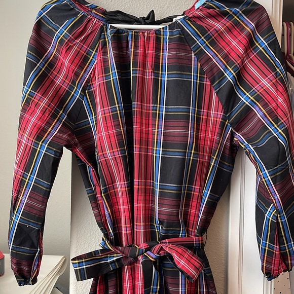 NWT DRAPER JAMES RED & BLUE PLAID TIERED BOW BACK DRESS - Picture 3 of 8